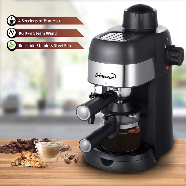 Brentwood GA-134BK 4-Cup Stainless Steel Espresso and Cappuccino Maker Machine